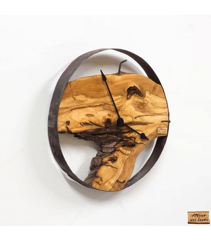 Orologio da parete rotondo: da botte in legno d'ulivo